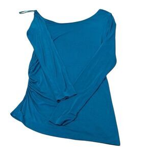 Nordstrom sz S turquoise one shoulder side gathered LS knit top worn once